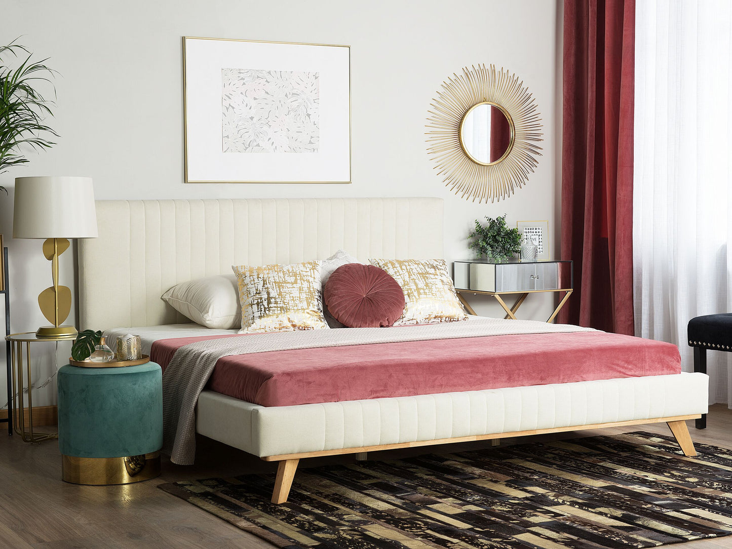Bett mit Lattenrost Chenillegewebe TALENCE 160 x 200 cm Hellbeige