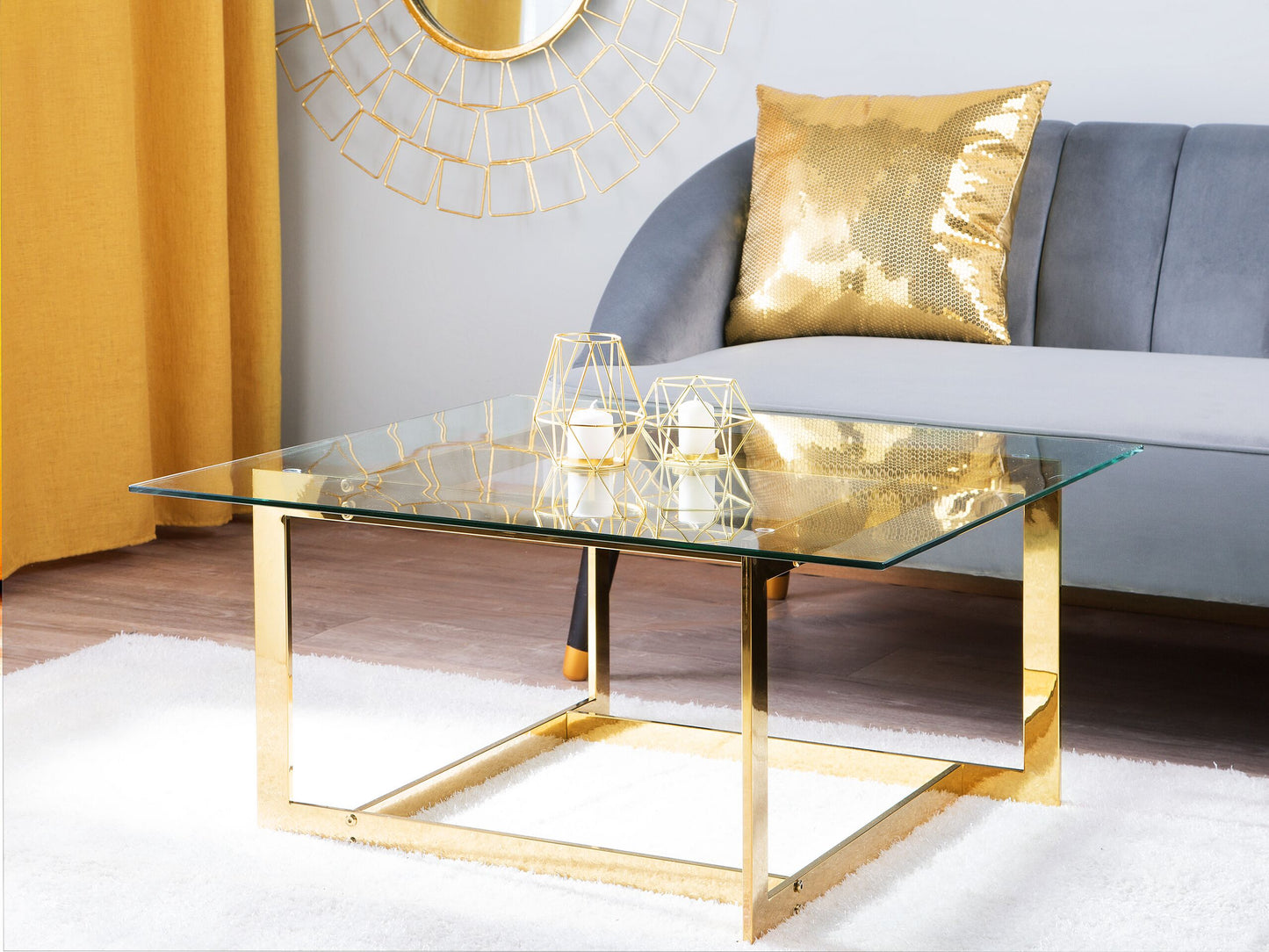 Couchtisch Glas / Edelstahl gold quadratisch 80 x 80 cm CRYSTAL