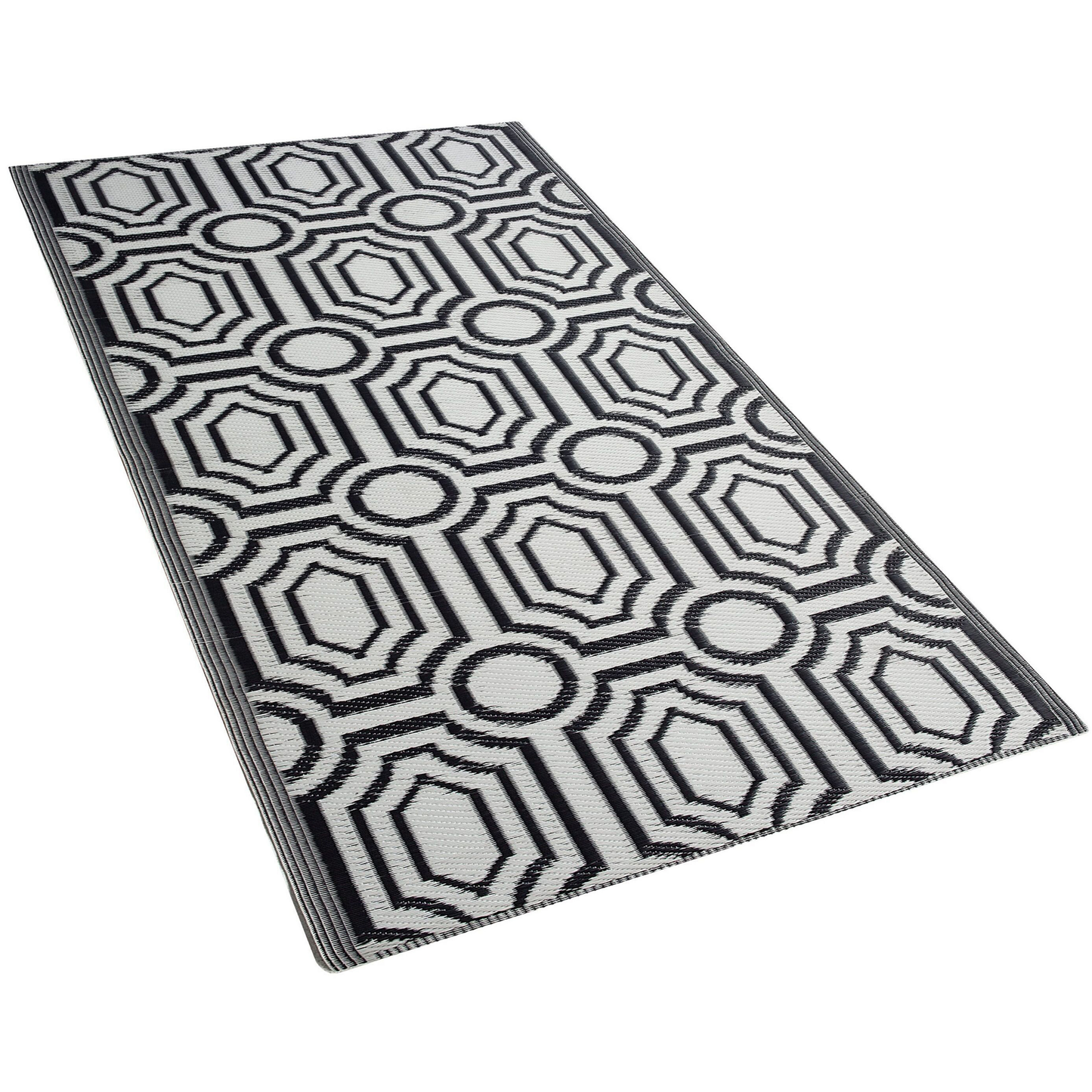 Outdoor Teppich schwarz 90 x 180 cm geometrisches Muster zweiseitig Kurzflor BIDAR