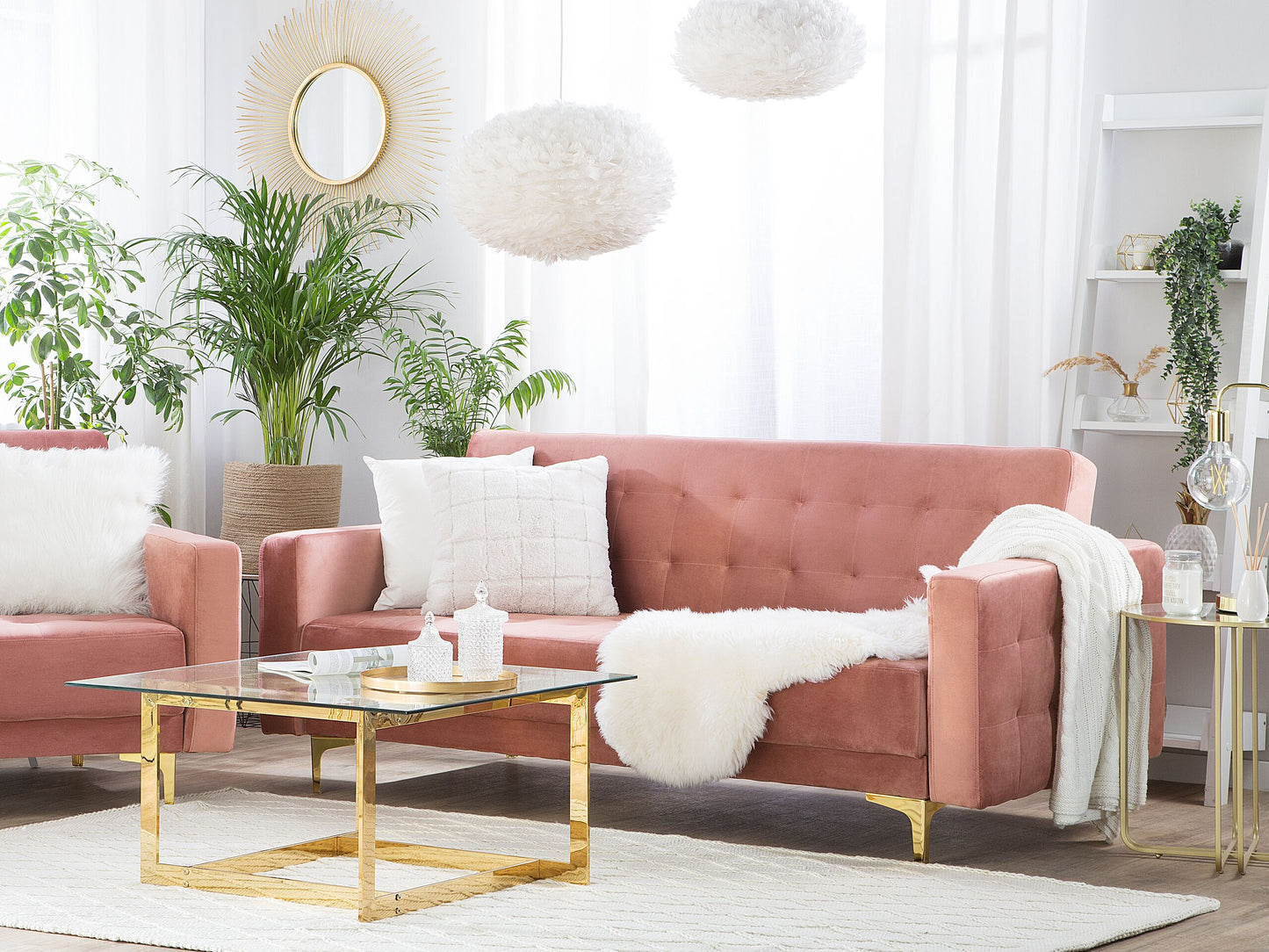 Schlafsofa 3-Sitzer Samtstoff rosa ABERDEEN