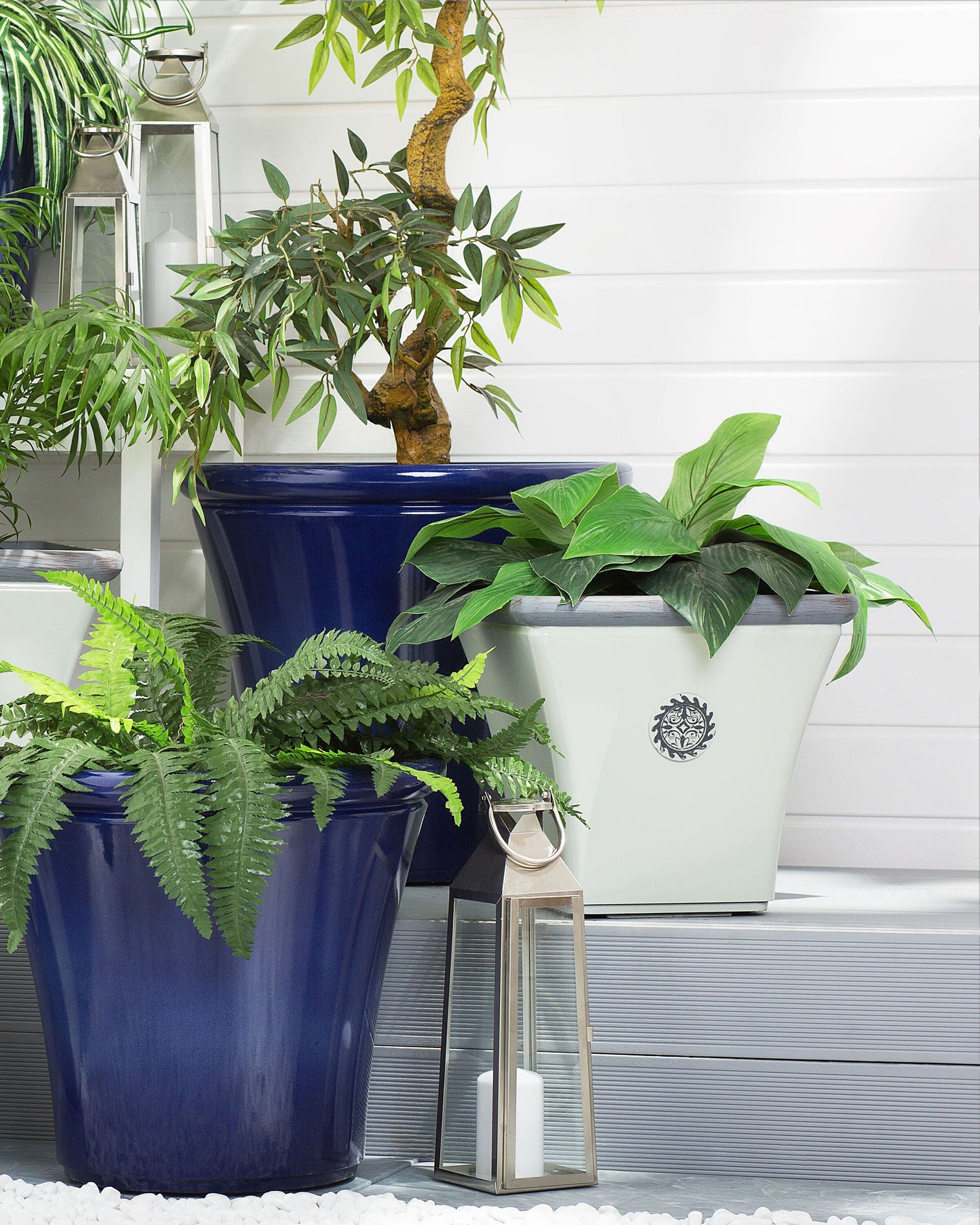 Blumenkübel ELATEIA Stein 37 cm Weiss