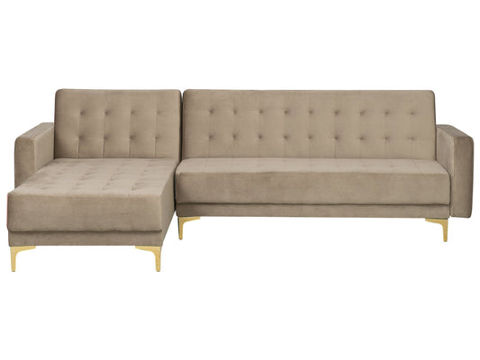 Ecksofa rechtsseitig Samtstoff sandbeige Schlaffunktion ABERDEEN