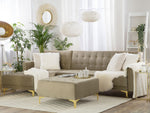 Schlafsofa Samtstoff sandbeige rechtsseitig mit Ottomane ABERDEEN
