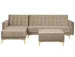 Schlafsofa Samtstoff sandbeige rechtsseitig mit Ottomane ABERDEEN