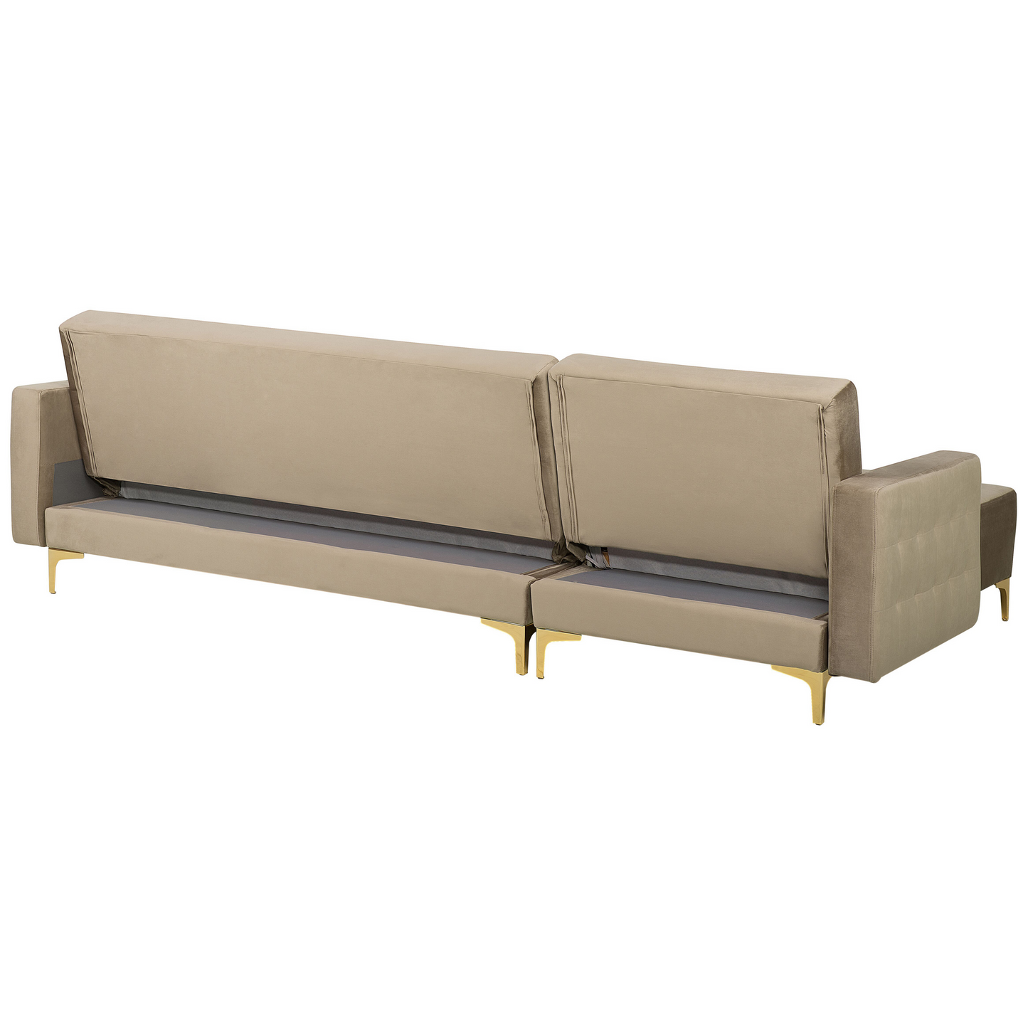Schlafsofa Samtstoff sandbeige rechtsseitig mit Ottomane ABERDEEN