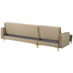Schlafsofa Samtstoff sandbeige rechtsseitig mit Ottomane ABERDEEN
