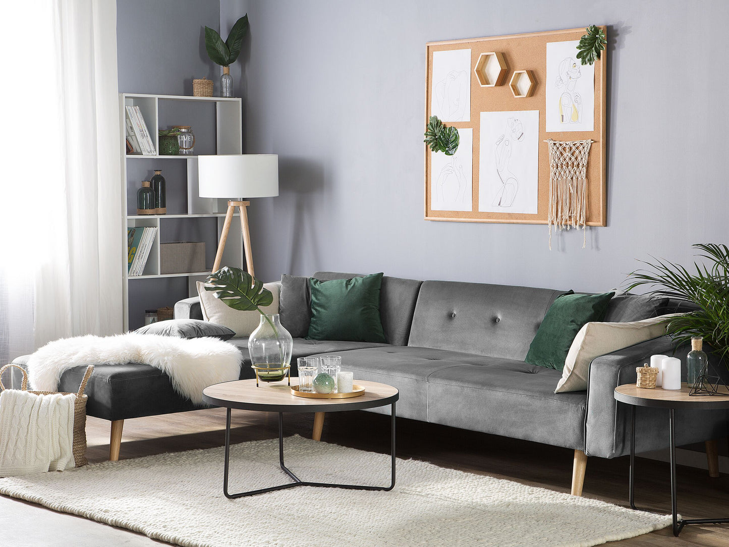 Ecksofa VADSO Grau Samtstoff Rechtsseitig