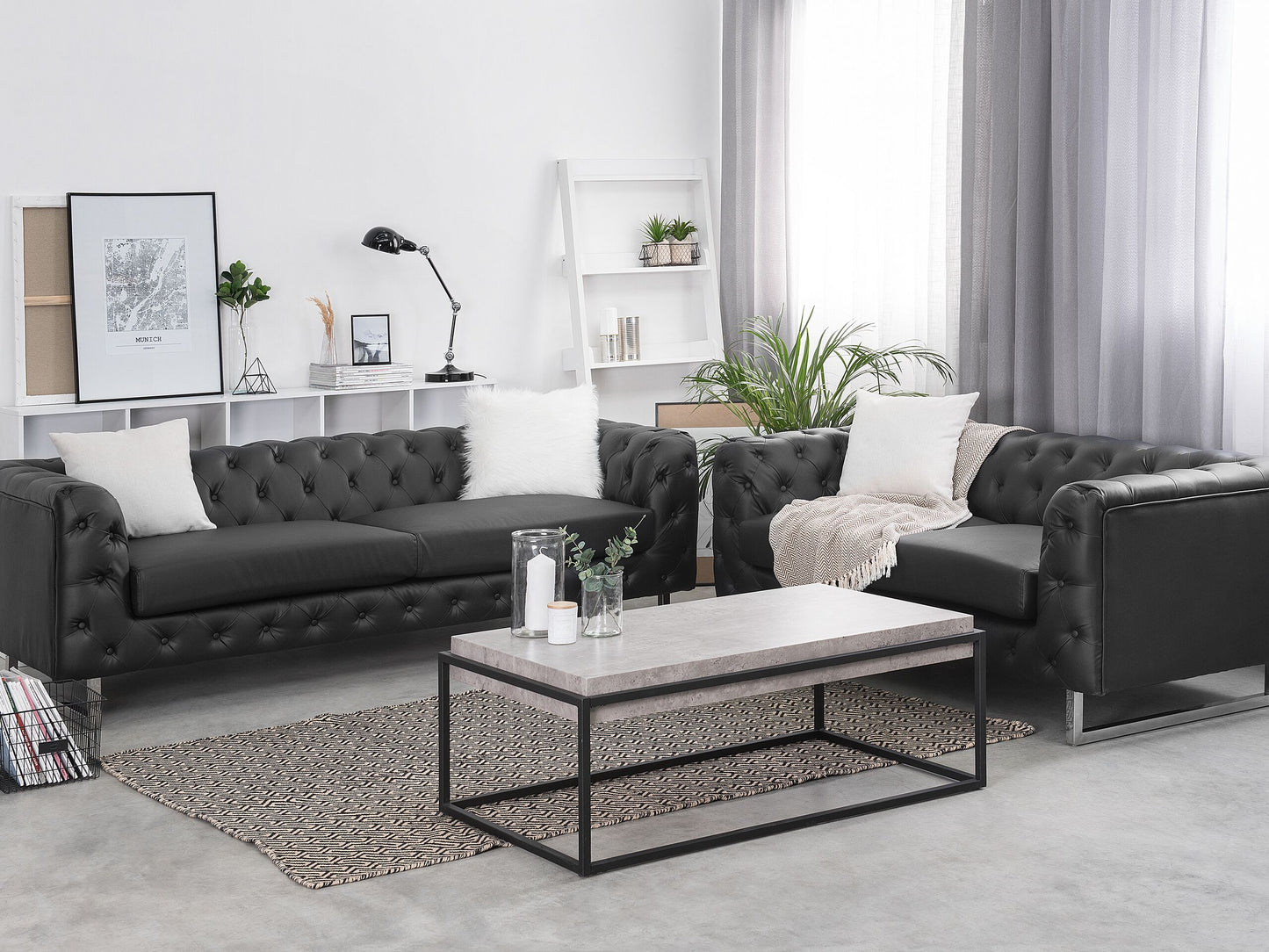 Sofa Set Kunstleder schwarz 5-Sitzer VISSLAND
