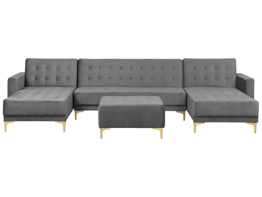 U-förmiges Sofa mit Ottomane Samtstoff Symmetrisch Grau ABERDEEN