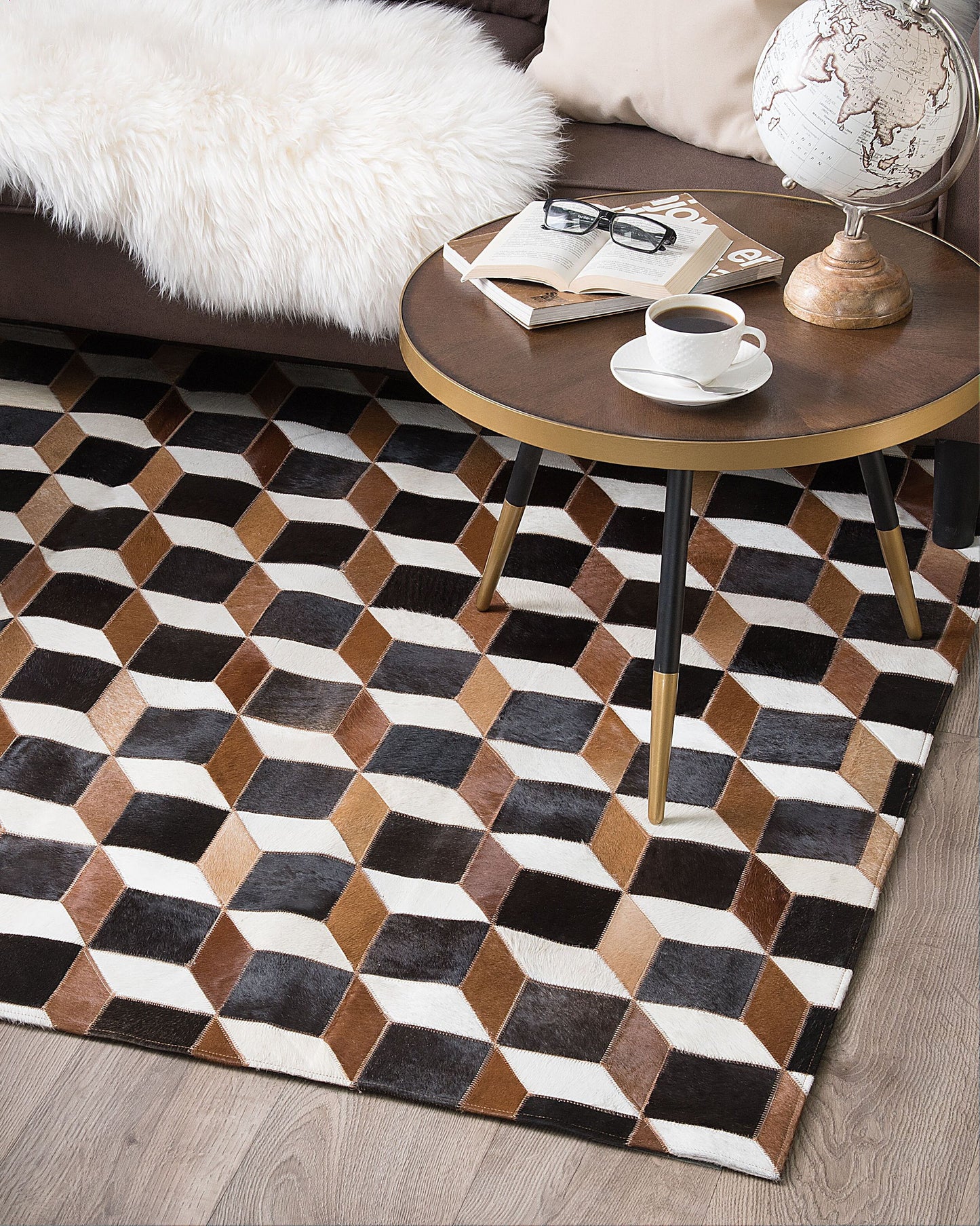 Teppich Kuhfell braun 160 x 230 cm Patchwork Kurzflor ALPKOY