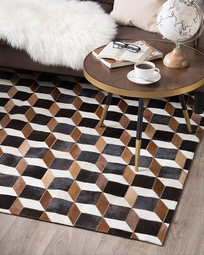 Teppich Kuhfell braun 160 x 230 cm Patchwork Kurzflor ALPKOY