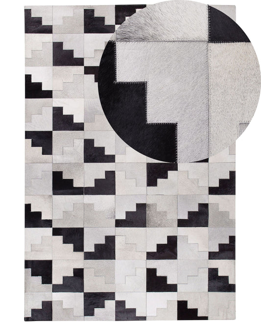 Teppich Kuhfell schwarz-grau 140 x 200 cm Patchwork Kurzflor EFIRLI