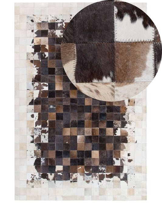 Teppich Kuhfell braun / beige 160 x 230 cm Patchwork Kurzflor OKCULU