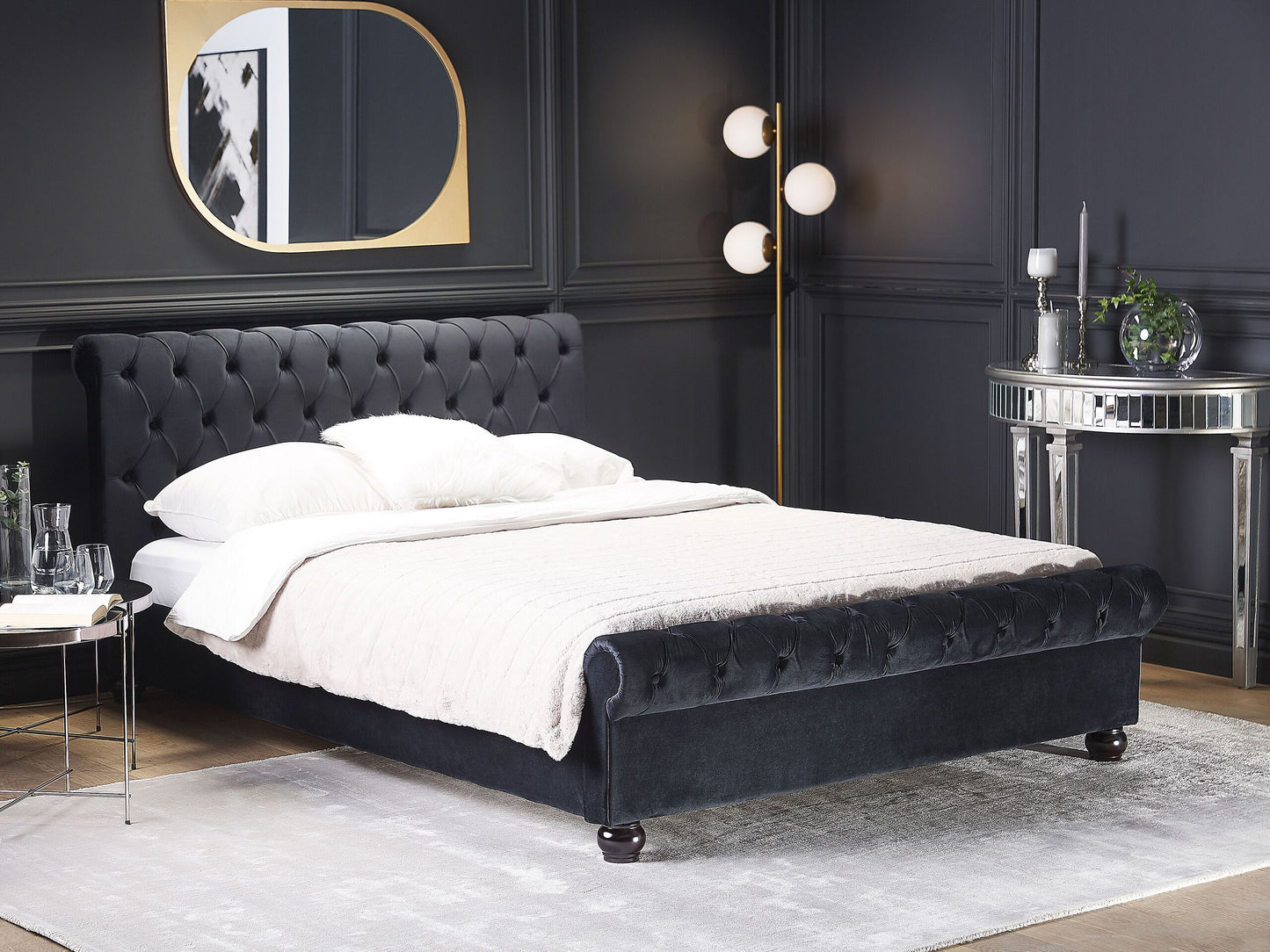 Bett mit Lattenrost Samtstoff AVALLON 140 x 200 cm Schwarz