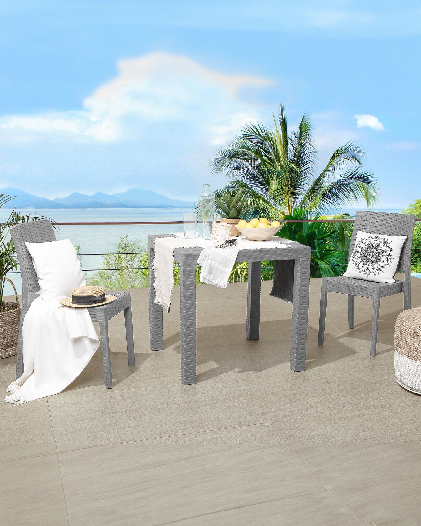 Gartenstuhl 2er Set FOSSANO Kunststoff Hellgrau