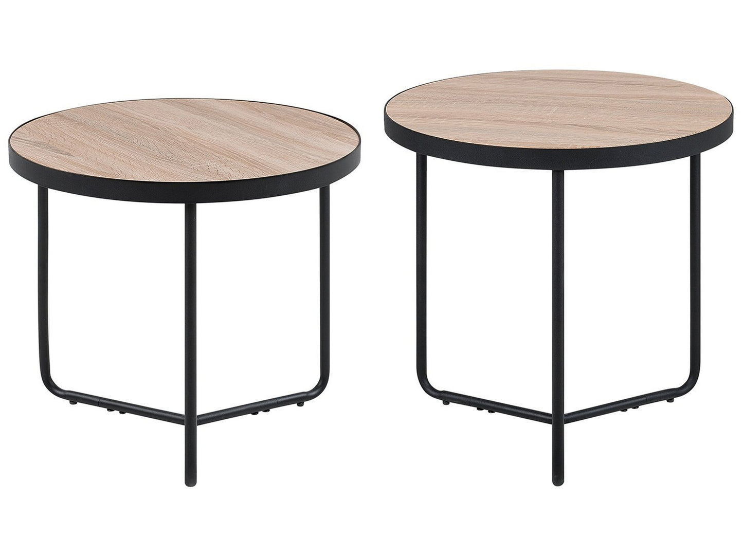 Couchtisch 2er Set Holzoptik hellbraun / schwarz klein und mittelgross rund  MELODY