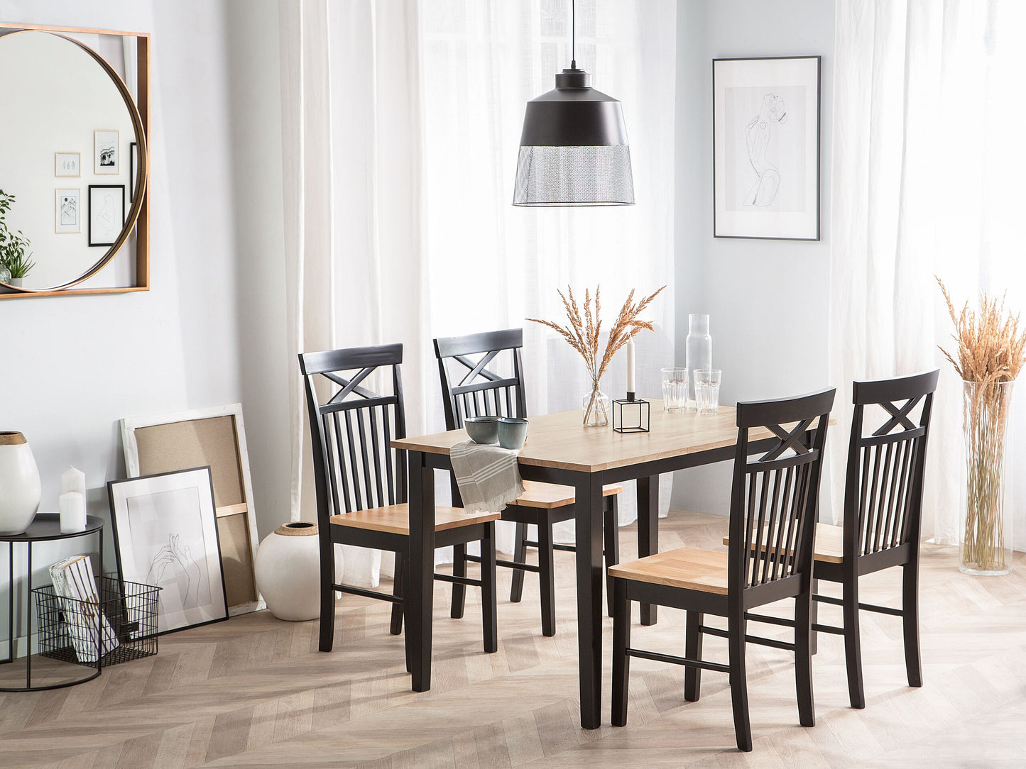 Esszimmer Set HOUSTON Holz Braun / Schwarz 4-Sitzer