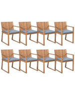 Set mit 8 Stühlen und Sitzkissen SASSARI Akazienholz Blau