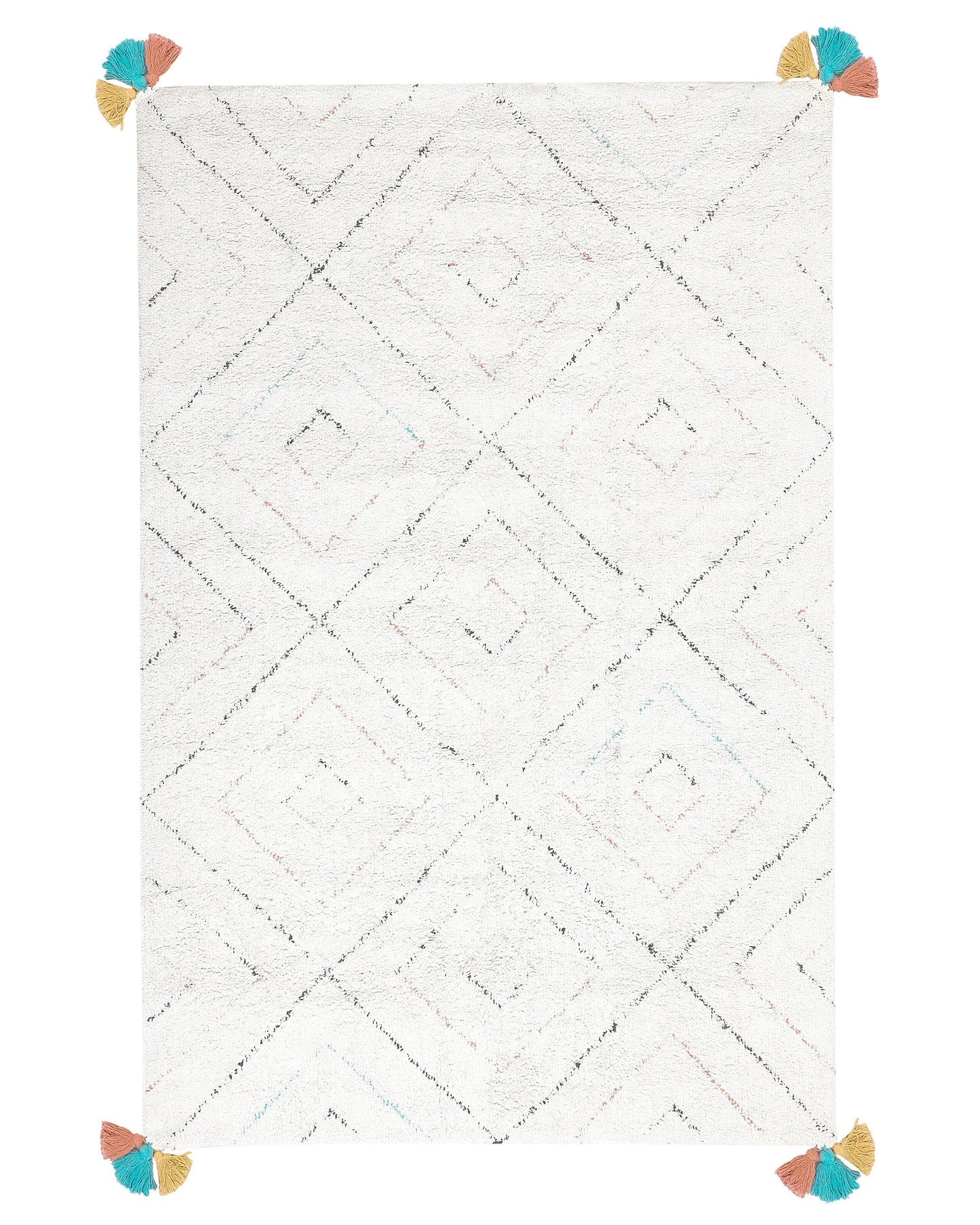 Teppich Baumwolle weiss 140 x 200 cm geometrisches Muster Shaggy KARTAL