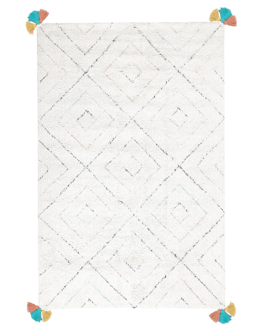 Teppich Baumwolle weiss 140 x 200 cm geometrisches Muster Shaggy KARTAL