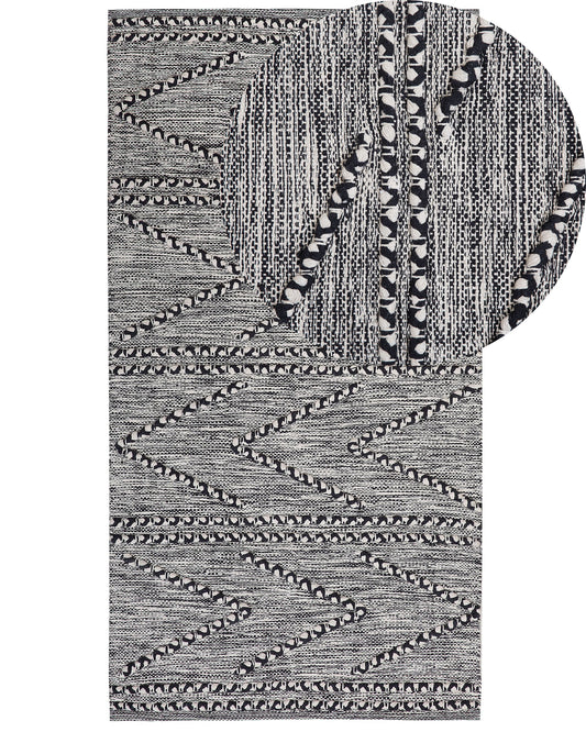 Teppich Baumwolle schwarz / weiss 80 x 150 cm Kurzflor TERMAL