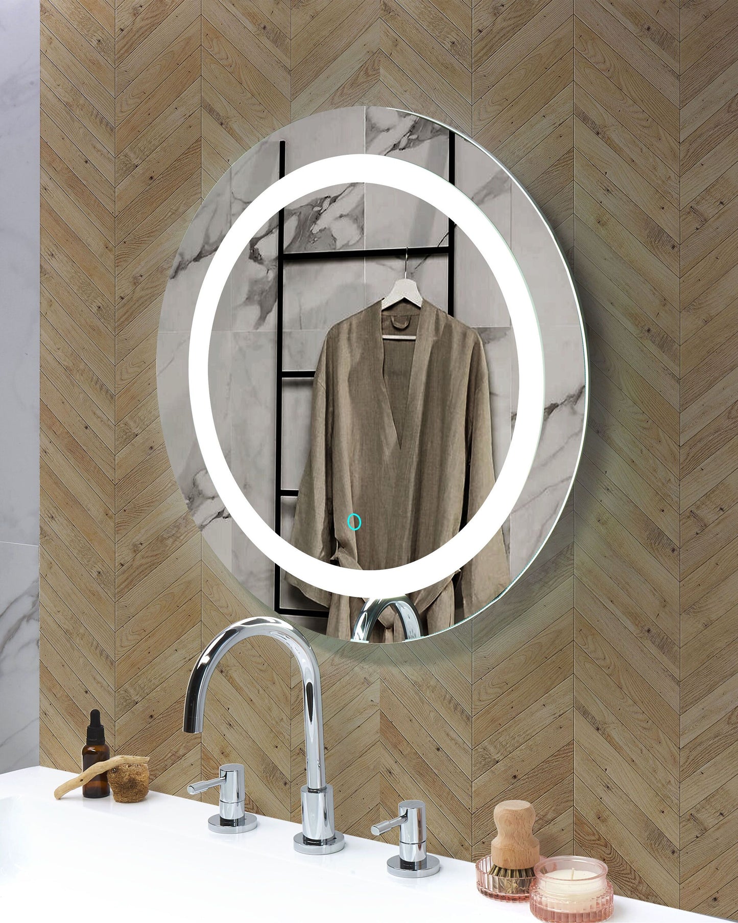 LED-Badezimmer-Spiegel SELUNE 58 cm 58 cm Silber