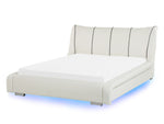 Bett mit LED Echtleder NANTES 140 x 200 cm LED Cremeweiss