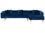 4-Sitzer Ecksofa Samtstoff blau linksseitig mit Schlaffunktion VADSO
