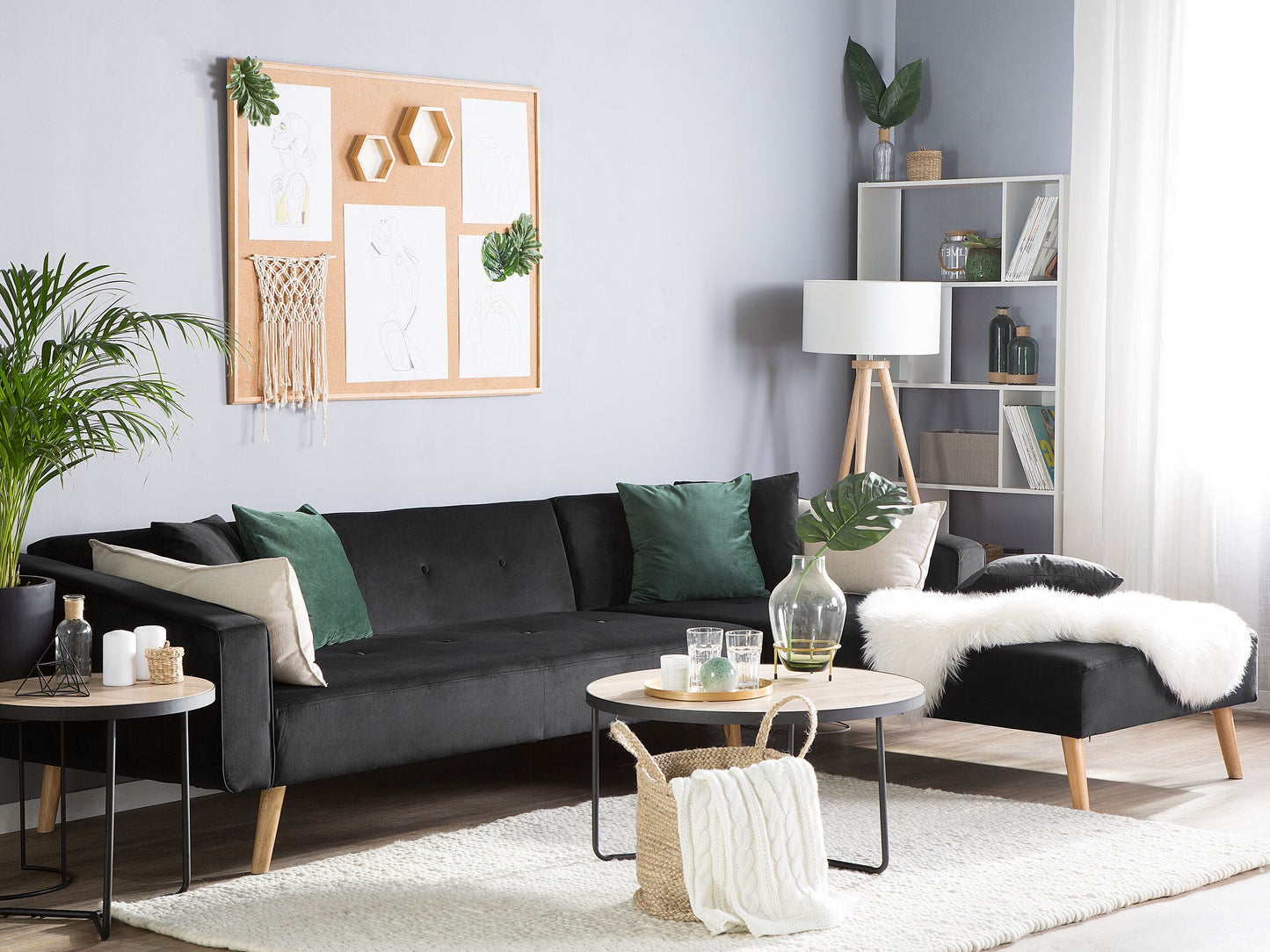 Ecksofa mit Schlaffunktion Samtstoff schwarz linksseitig VADSO