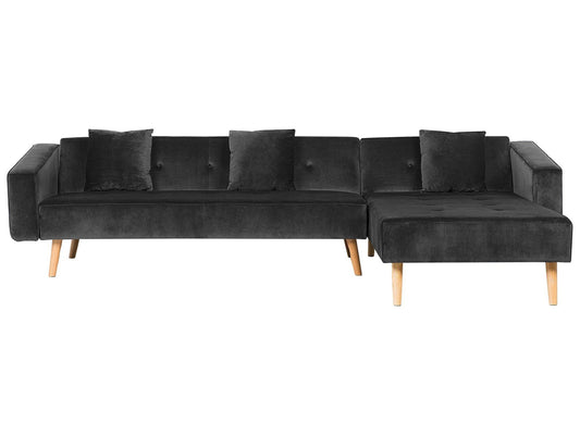 Ecksofa mit Schlaffunktion Samtstoff schwarz linksseitig VADSO