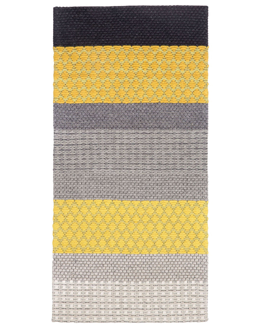 Teppich Wolle grau / gelb 80 x 150 cm Streifenmuster Kurzflor AKKAYA