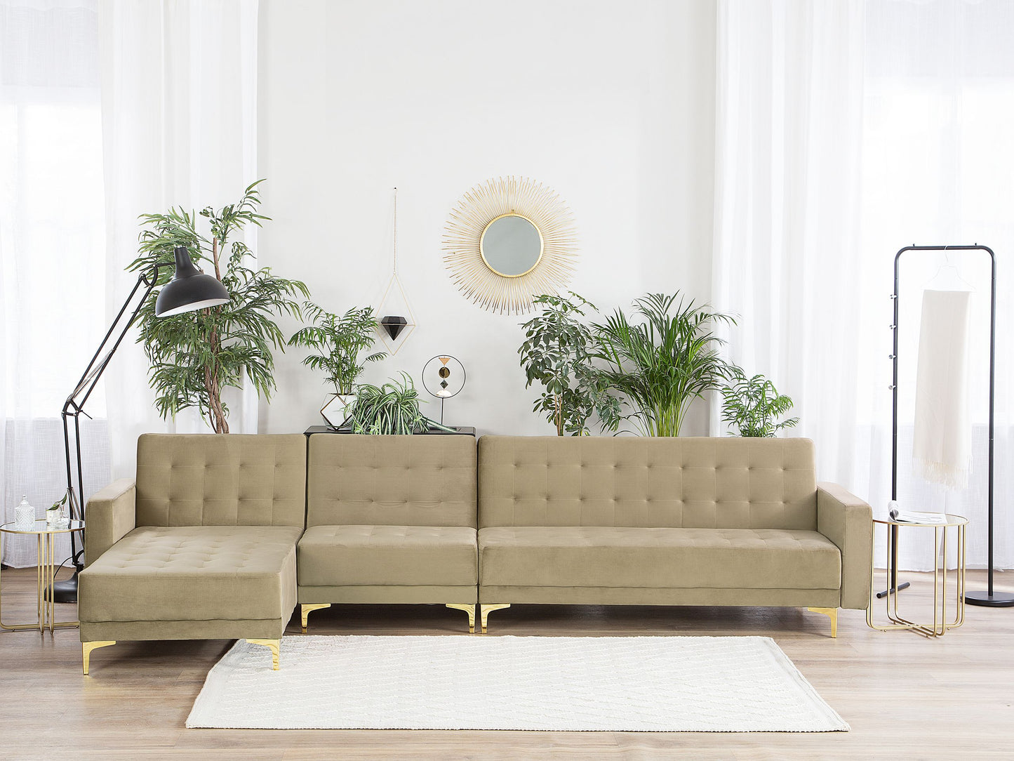 Ecksofa ABERDEEN Sandbeige Samtstoff Rechtsseitig