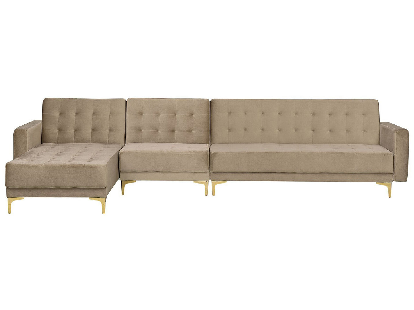 Ecksofa ABERDEEN Sandbeige Samtstoff Rechtsseitig