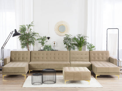 Wohnlandschaft mit Ottomane ABERDEEN Sandbeige Samtstoff Symmetrisch