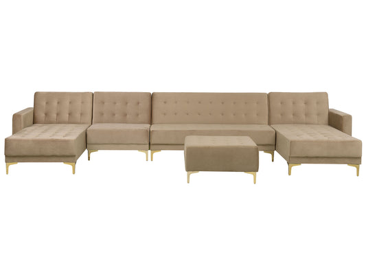 Wohnlandschaft mit Ottomane ABERDEEN Sandbeige Samtstoff Symmetrisch