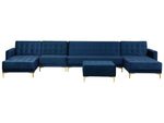 Wohnlandschaft Samtstoff marineblau mit Ottomane ABERDEEN