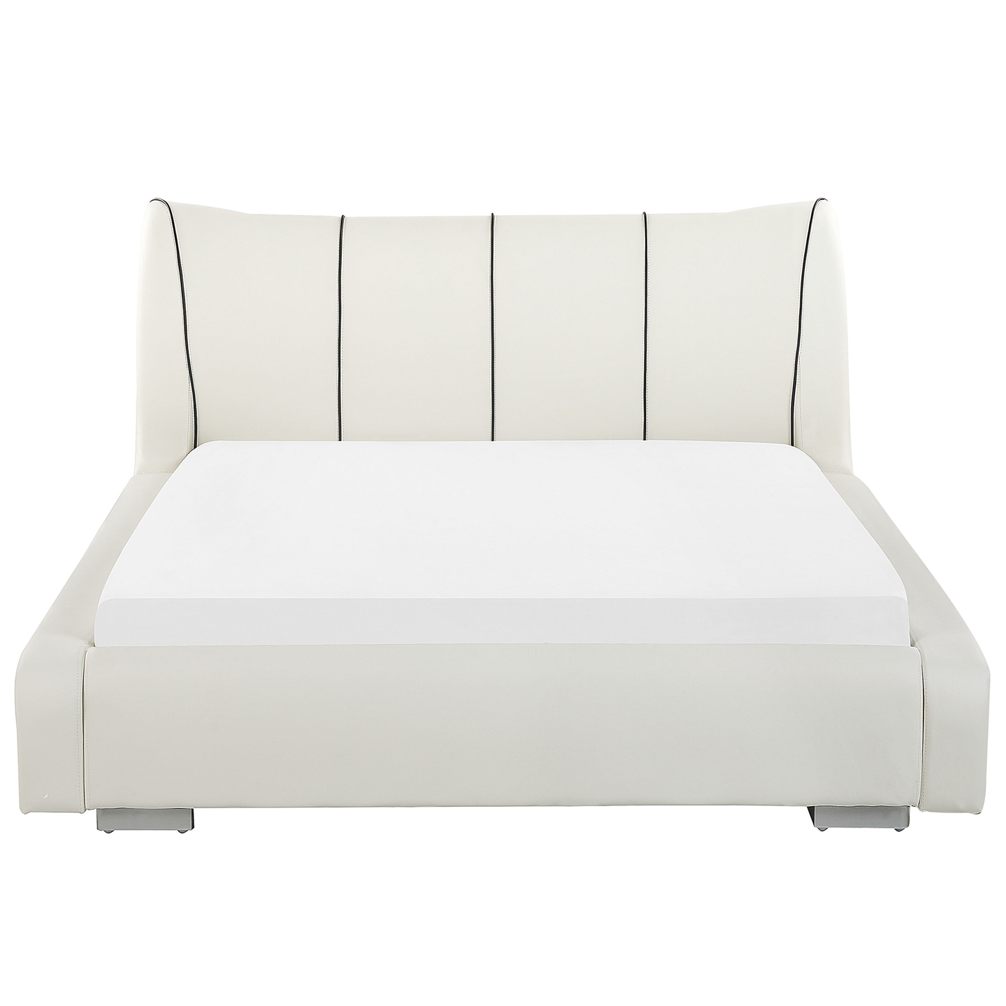 Bett mit LED Echtleder NANTES 140 x 200 cm LED Cremeweiss