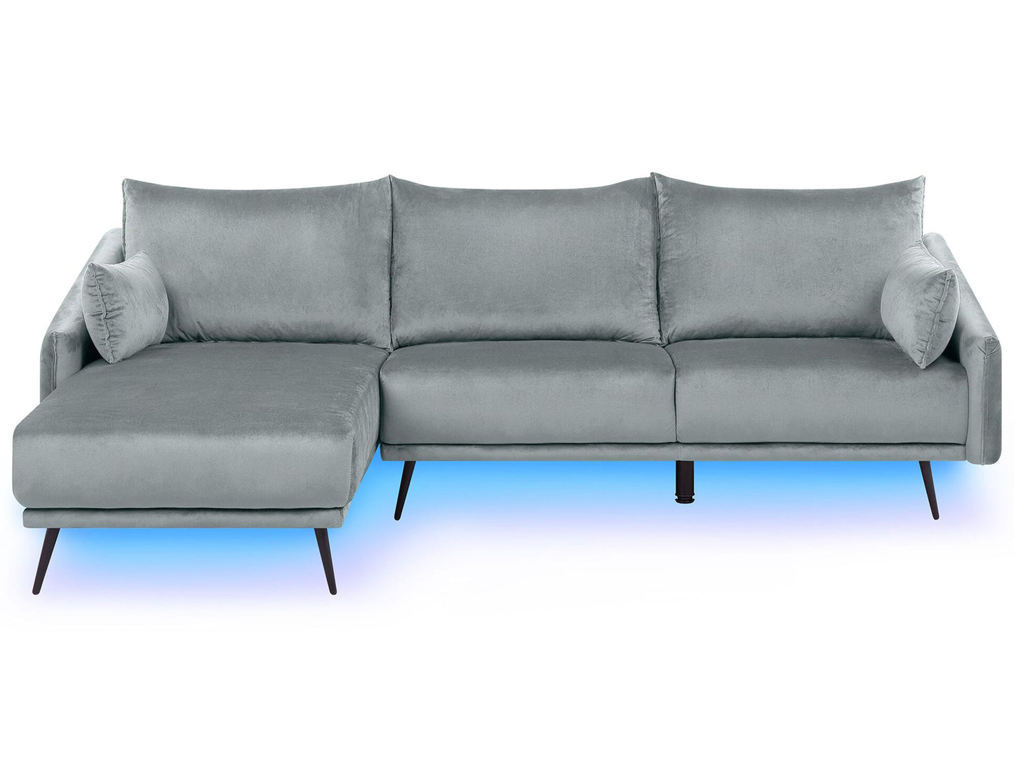Ecksofa Samtstoff grau mit LED-Beleuchtung rechtsseitig VARDE