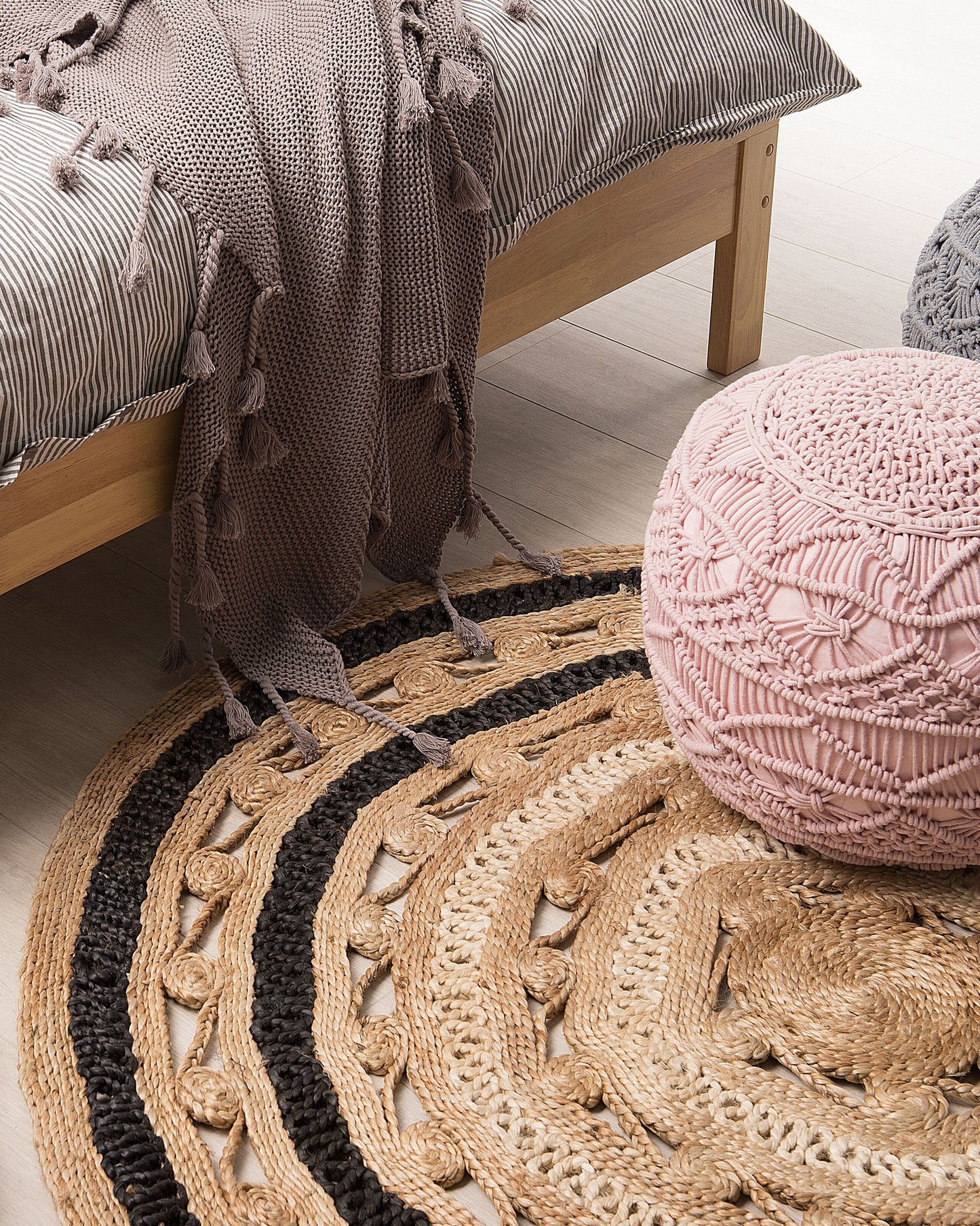 Teppich Jute beige / schwarz ⌀ 140 cm Kurzflor GOYNE