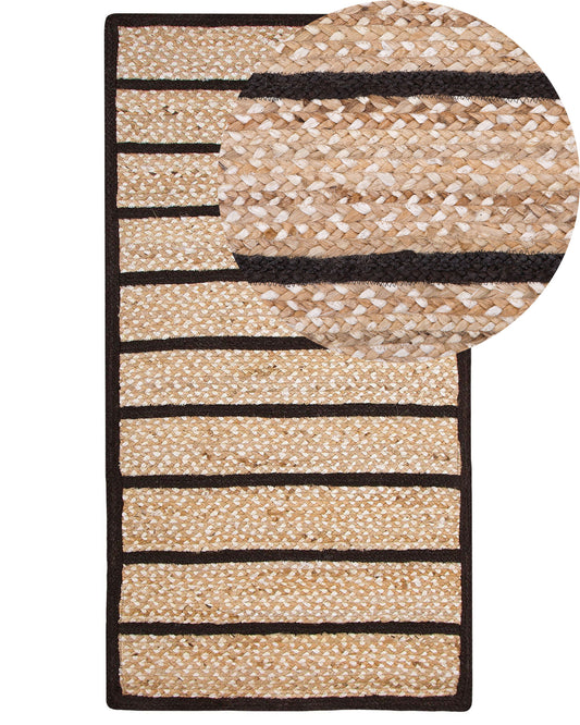 Teppich Jute-Baumwolle schwarz / beige 80 x 150 cm Kurzflor KARADONA