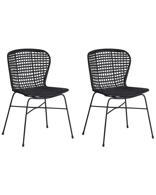 Esszimmerstuhl 2er Set Rattan Schwarz ELFROS