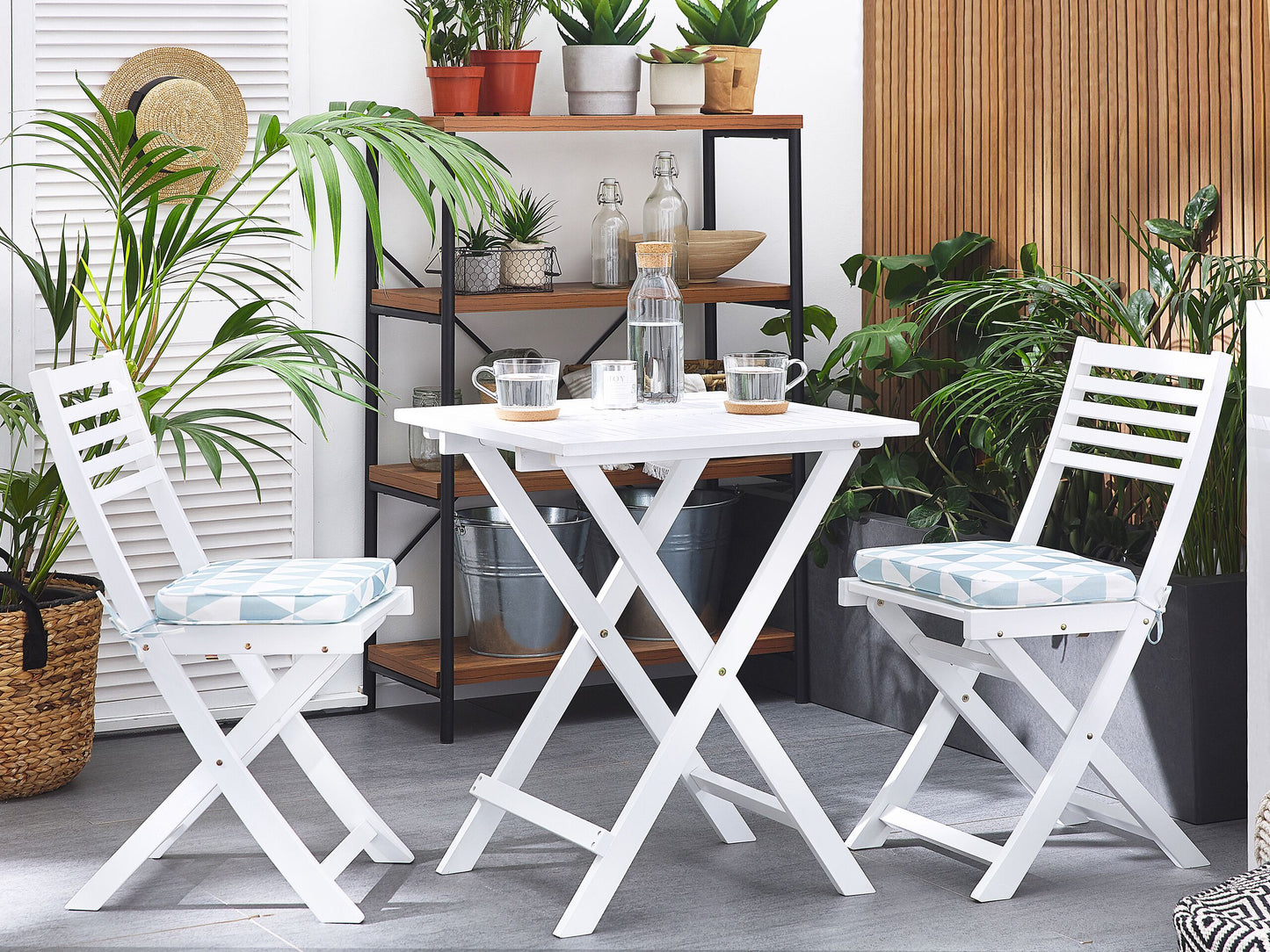 Bistro Set inkl. Kissen klappbar FIJI Holz Blau