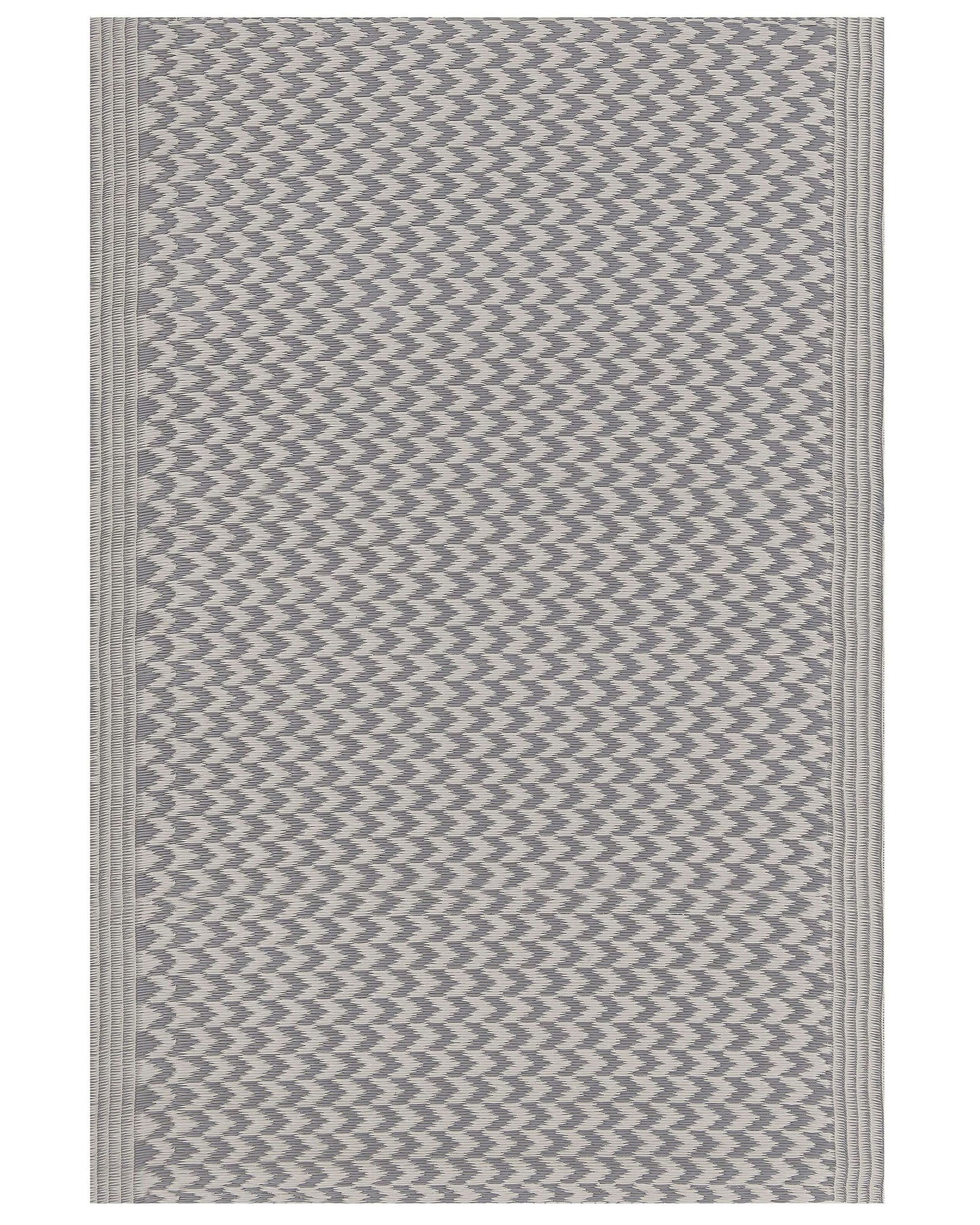 Outdoor Teppich grau 60 x 90 cm ZickZack-Muster Kurzflor MANGO