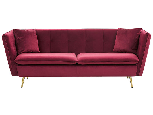 3-Sitzer Sofa Samtstoff dunkelrot mit goldenen Beinen FREDERICA