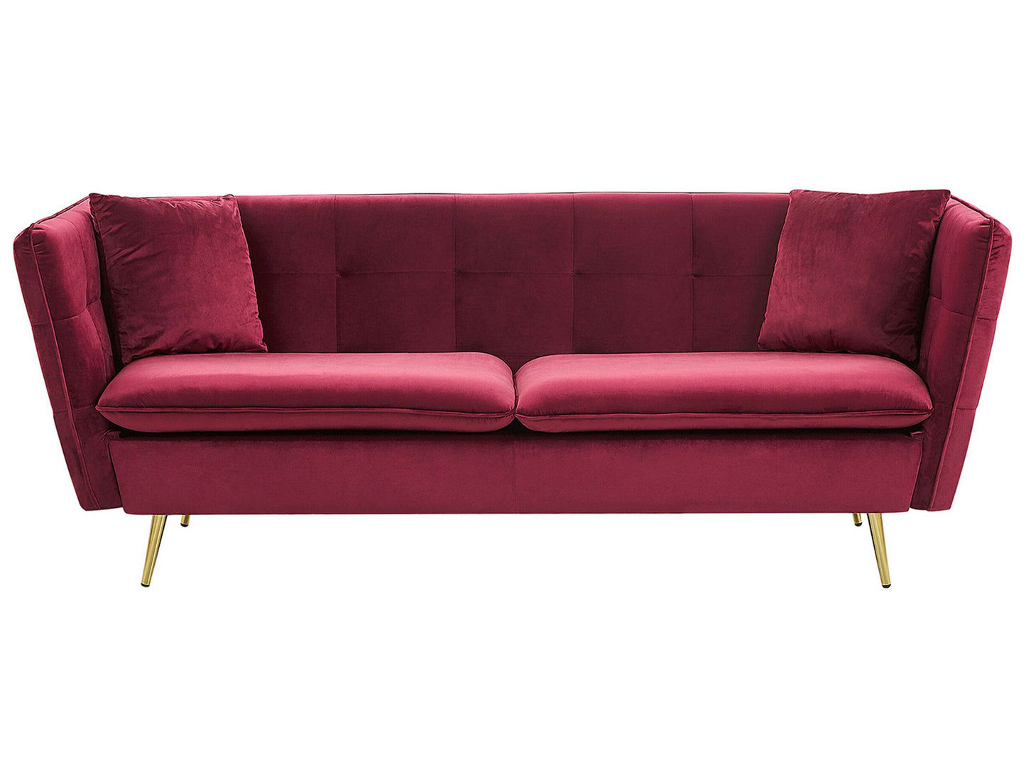 3-Sitzer Sofa Samtstoff dunkelrot mit goldenen Beinen FREDERICA