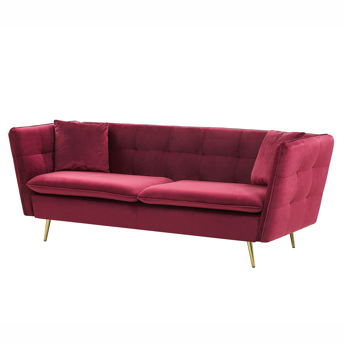 3-Sitzer Sofa Samtstoff dunkelrot mit goldenen Beinen FREDERICA