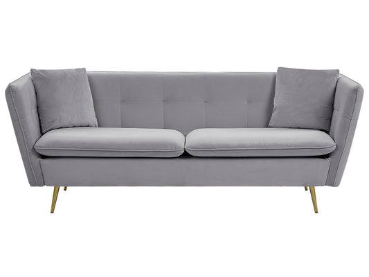 3-Sitzer Sofa Samtstoff grau mit goldenen Beinen FREDERICA
