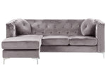 Ecksofa Samtstoff rechtsseitig grau Chesterfield-Design 3-Sitzer FLEN