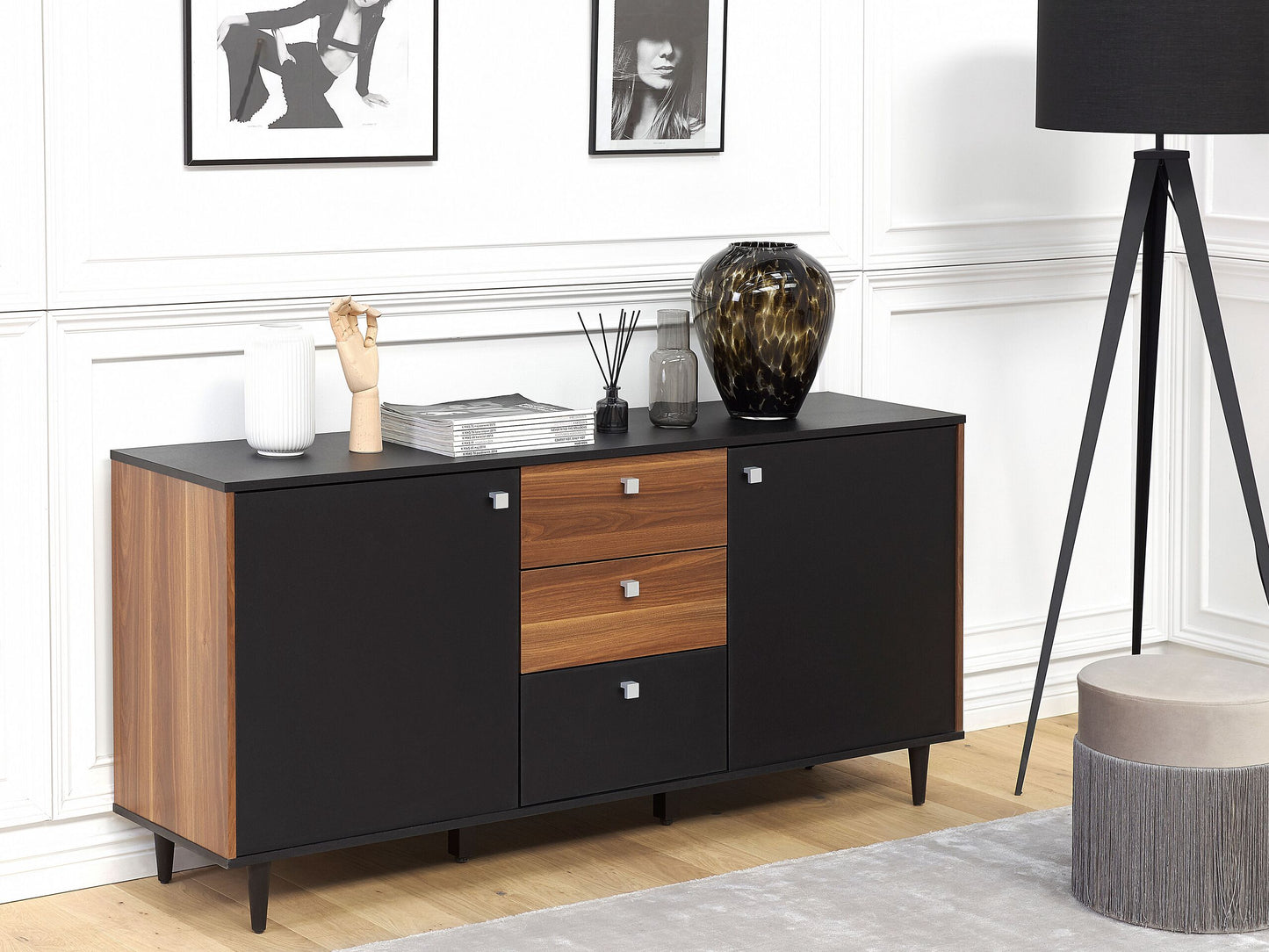 Sideboard mit 2 Türen KURO 74 cm Schwarz