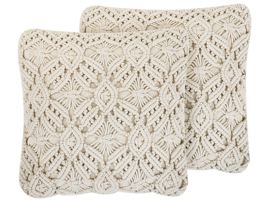 Dekokissen 2er Set ESENKOY Baumwolle 50 x 50 cm Hellbeige Geometrisches Muster